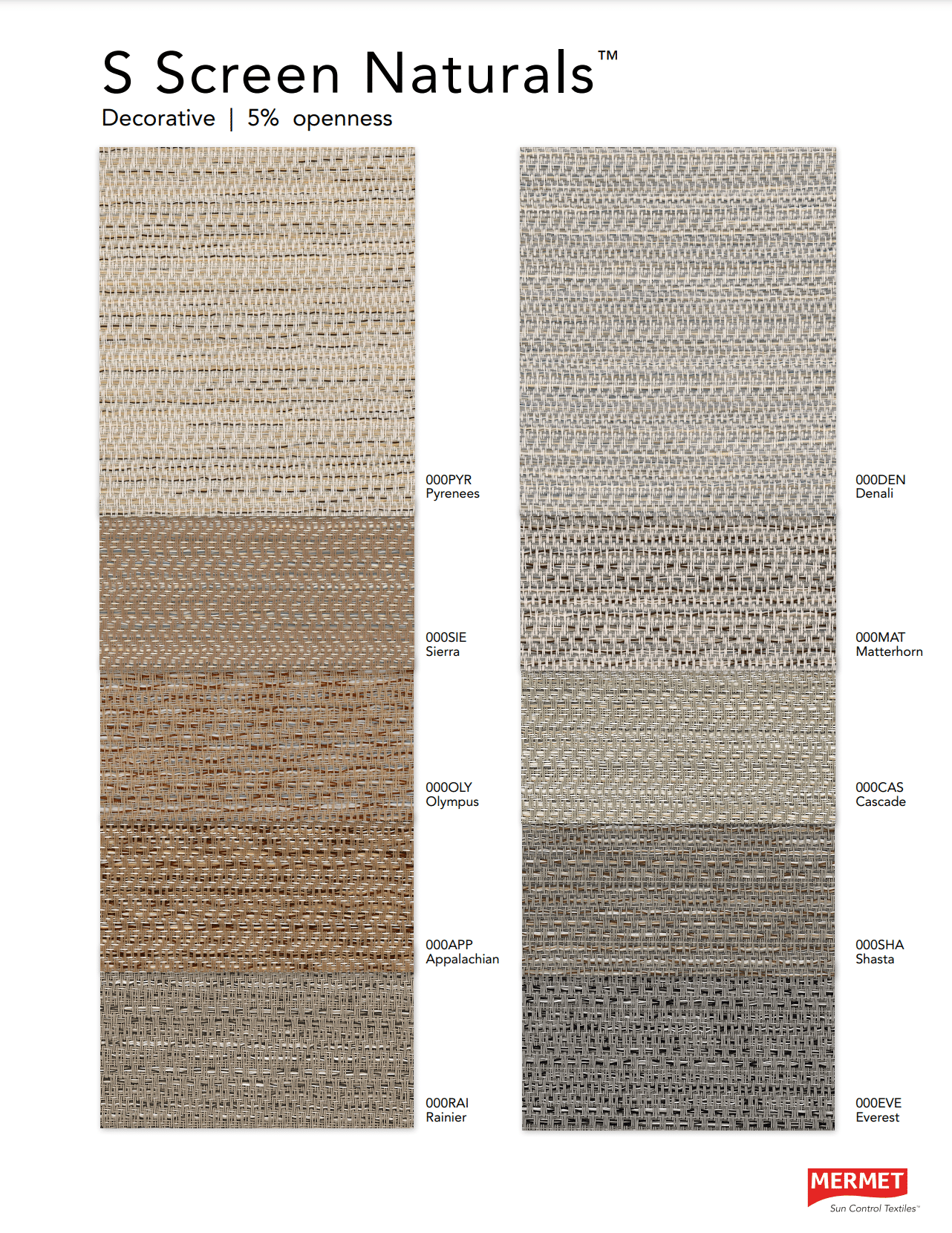 Mermet® S Screen Naturals™ Sample Card
